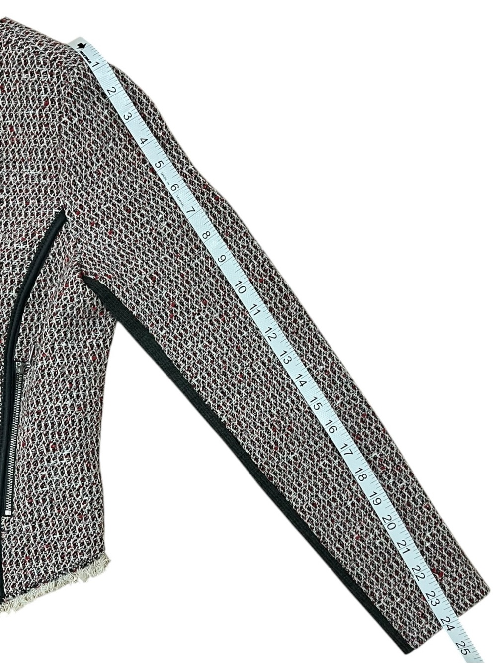 Rebecca Taylor Cutaway Leather Trim Tweed Jacket size 8 - Picture 9 of 10